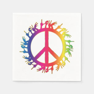 Serviette En Papier Rainbow Peace Sign Napkins soixante hippie party
