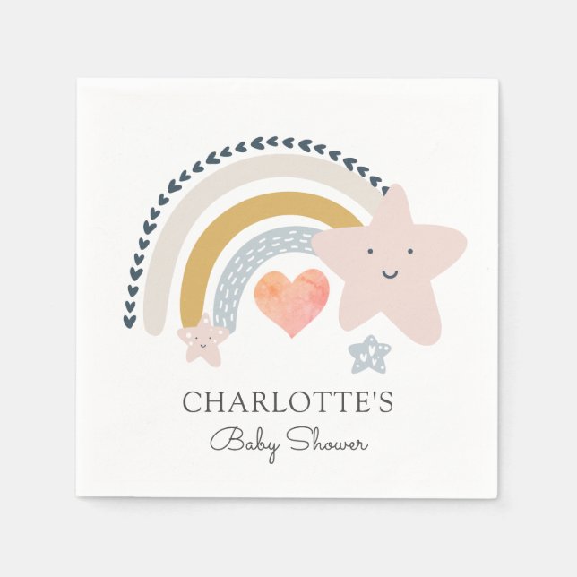 Serviette En Papier Rainbow Pink Heart Girl Baby shower (Devant)