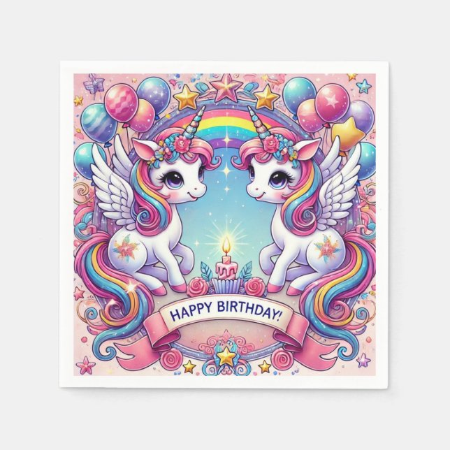 Serviette En Papier Rainbow Royalty Unicorns (Devant)