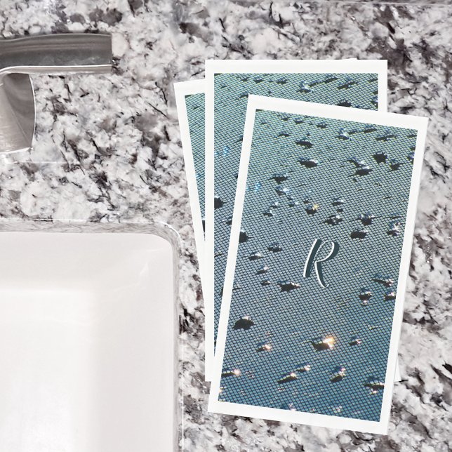 Serviette En Papier Raindrops Photographie Monogramme Bleu (Créateur téléchargé)