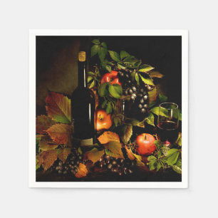 Serviette En Papier Raisins, vin et pommes