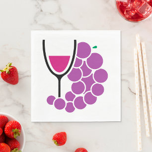 Serviette En Papier Raisins Violets Minimalistes et Verre à Vin