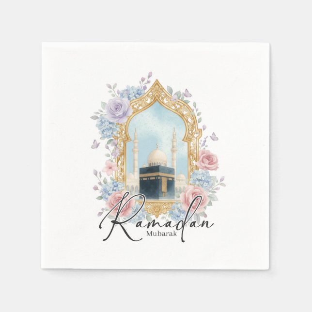 Serviette En Papier Ramadan Mubarak Kaaba Floral Islamic Party Decor (Devant)