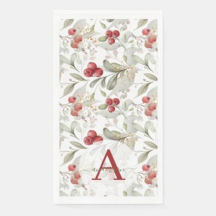 Serviette En Papier Rameaux de Cranberry aux Baies Rouges Monogrammés 