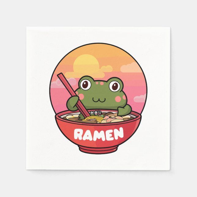 Serviette En Papier Ramen mangeant des grenouilles de Kawaii (Devant)