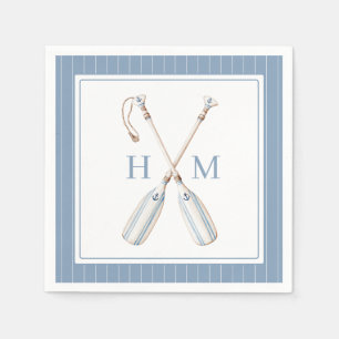Serviette En Papier Rames de bateau rayées bleu et blanc monogramme na