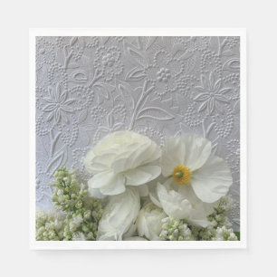 Serviette En Papier ranunculus blanc et lilas avec trame d'espace text