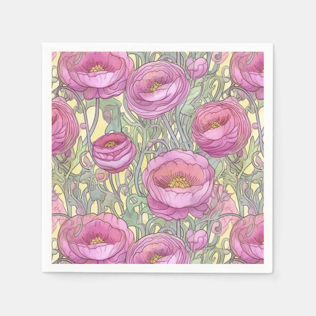 Serviette En Papier ranunculus rose Art nouveau (Devant)