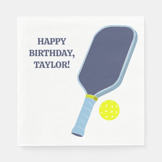 Serviette En Papier Raquette de Pickleball Personnalisée Bleue et Jaun (Devant)