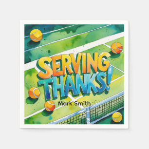 Serviette En Papier Raquette de tennis et balle sur court Merci