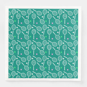Serviette En Papier Raquette de tennis et Motif de balle Retro Emerald