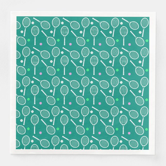 Serviette En Papier Raquette de tennis et Motif de balle Retro Emerald (Devant)