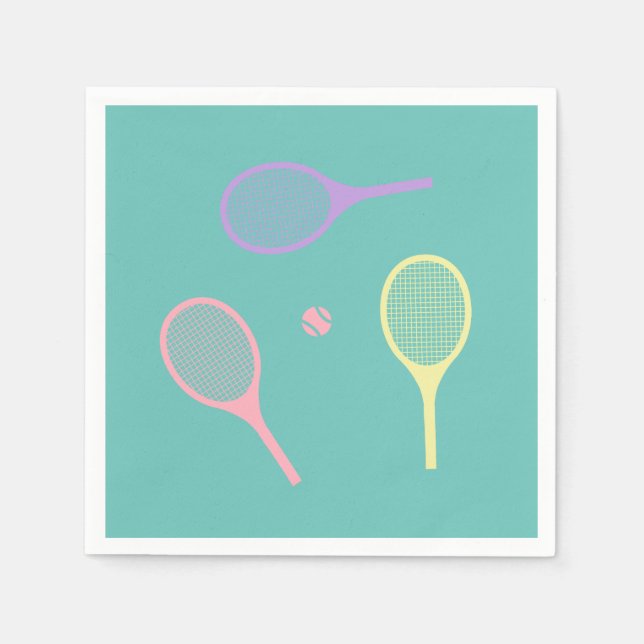 Serviette En Papier Raquettes de tennis Pastel avec balle de tennis su (Devant)