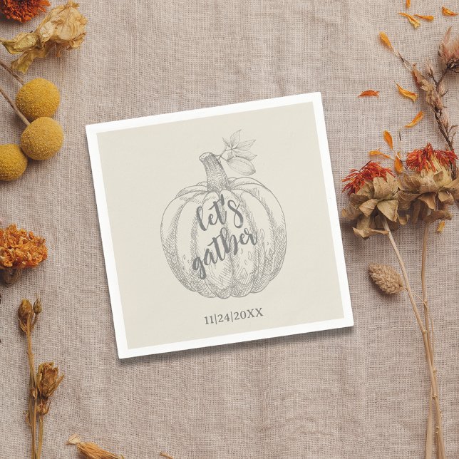 Serviette En Papier Rassemblons le Citrouille rustique Thanksgiving Na (Let's Gather Rustic Pumpkin Thanksgiving Napkin)