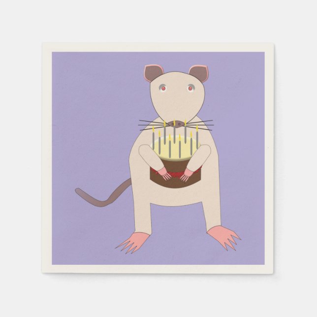 Serviette En Papier Rat de Siamese avec gâteau d'anniversaire (Devant)