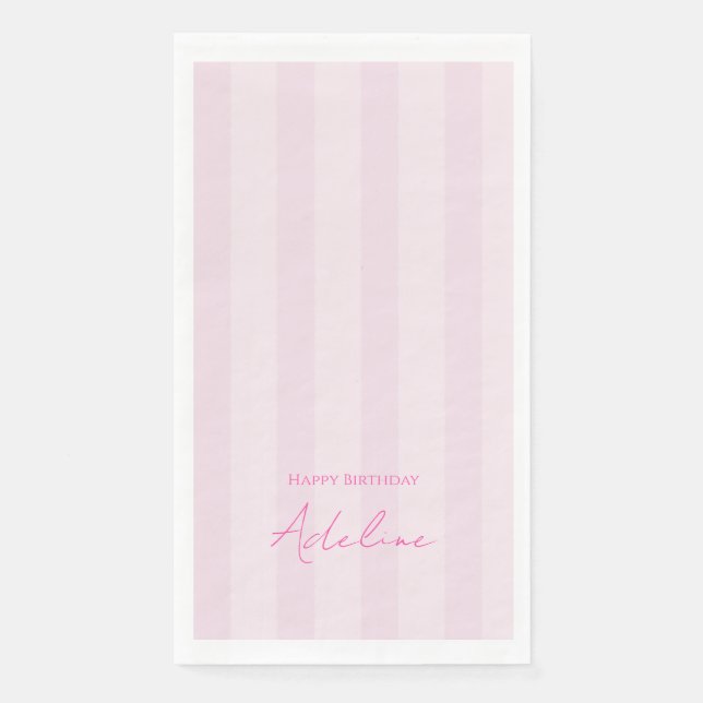 Serviette en papier rayée rose pour fête d'anniver (Devant)