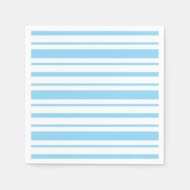 Serviette En Papier Rayure bleu clair et blanc (Devant)