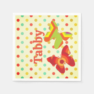 Serviette En Papier Rayure Boho des années 70 papillon point orange ja
