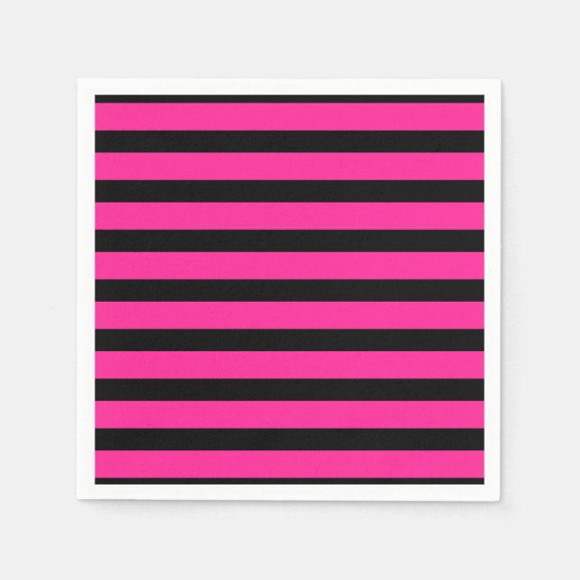 Serviette En Papier Rayure de mode rose chaud et noir Fête (Devant)