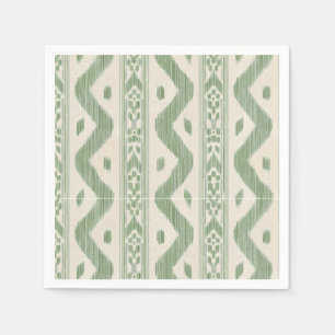 Serviette En Papier Rayure Ikat verte sur Crème, Bar de Jardin