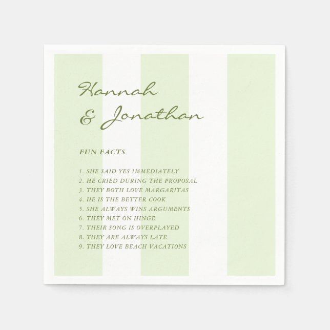 Serviette En Papier Rayure Vert Olive FAITS INTÉRESSANTS Mariage (Devant)