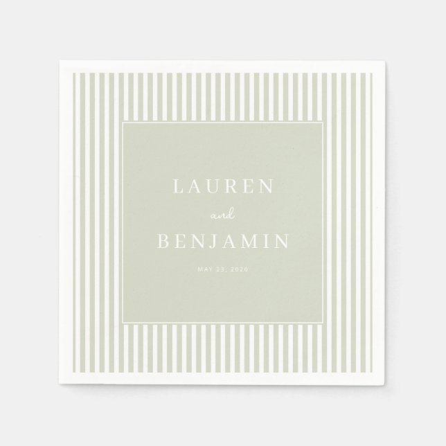 Serviette En Papier Rayures beige élégantes et vert pâle (Devant)