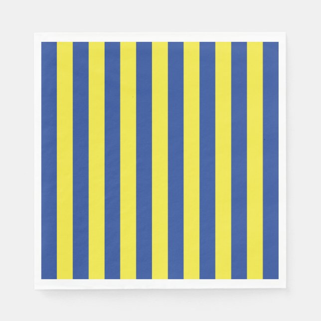 Serviette En Papier Rayures bleu foncé et jaune  (Devant)