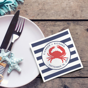 Serviette En Papier Rayures Bleues de Marine Rouge Crabe Papier