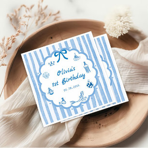 Serviette En Papier Rayures bleues dessinées à la main pour l'annivers