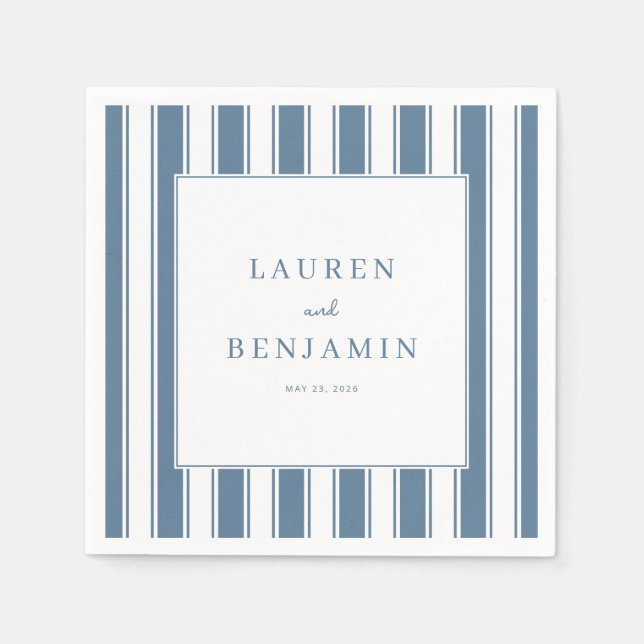 Serviette En Papier Rayures Bleues Élégantes (Devant)