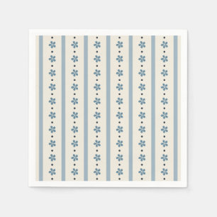 Serviette En Papier Rayures Bleues Et Crème Et Fleurs