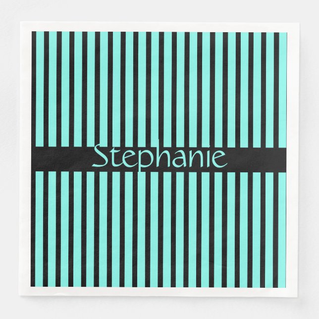Serviette En Papier Rayures Bleues Noires Bébé Fait Sur Mesure Nom (Devant)