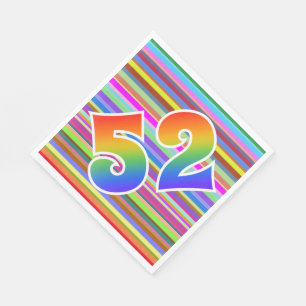 Serviette En Papier Rayures colorées + Motif "52" d'arc-en-ciel