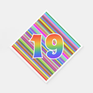 Serviette En Papier Rayures colorées + Motif arc-en-ciel "19" N° d'évé