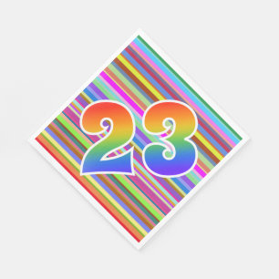 Serviette En Papier Rayures colorées + Motif arc-en-ciel "23" N° d'évé