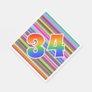 Serviette En Papier Rayures colorées + Motif arc-en-ciel "34" N° d'évé