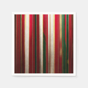 Serviette En Papier Rayures de Couleurs de Noël Rouge Vert Blanc Or