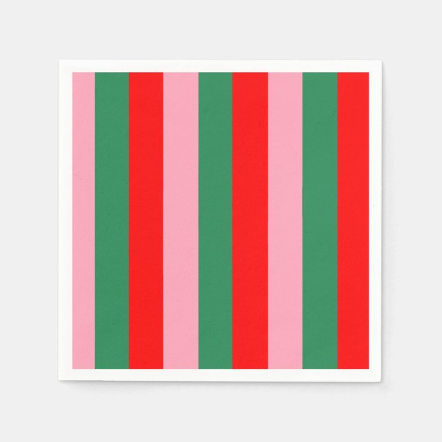 Serviette En Papier Rayures de Noël contemporaines  (Devant)