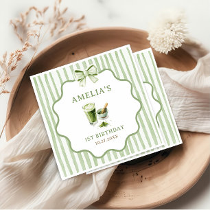 Serviette En Papier Rayures de ruban vert Matcha Anniversaire