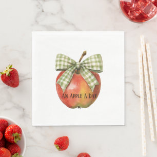 Serviette En Papier Rayures de ruban vert Pommes rouges