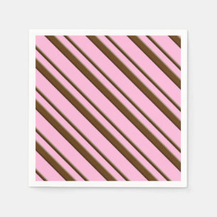 Serviette En Papier Rayures de sucrerie, rose et brun chocolat