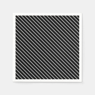Serviette En Papier Rayures diagonales - noir et blanc