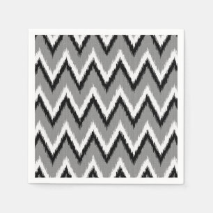 Serviette En Papier Rayures d'Ikat Chevron - grises/gris, noir et
