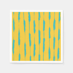 Serviette En Papier Rayures Encrées Jaune et Turquoise