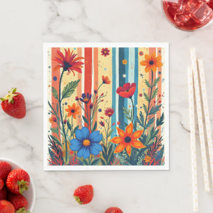 Serviette En Papier Rayures Florales Colorées Design Arc-en-ciel
