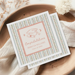 Serviette En Papier Rayures Florales Vintage Rétro Diplômé