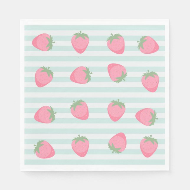 Serviette En Papier Rayures fraise rose (Devant)
