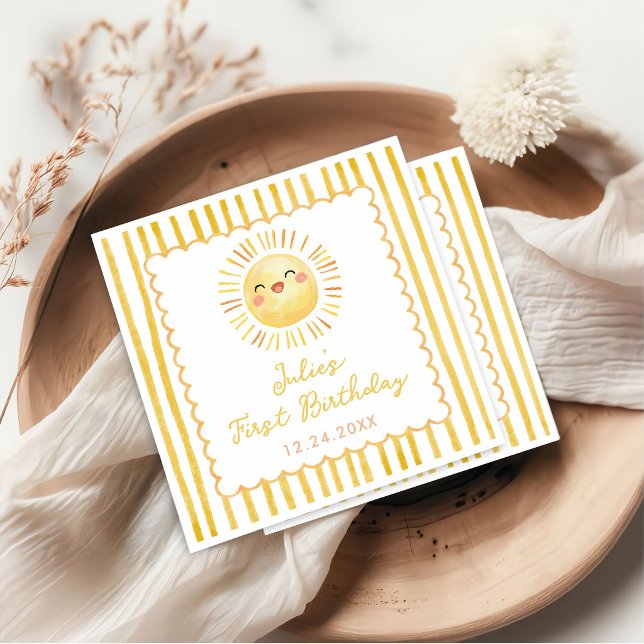 Serviette En Papier Rayures Jaune Soleil Anniversaire (Créateur téléchargé)