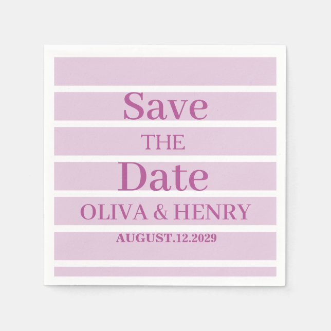 SERVIETTE EN PAPIER RAYURES LILAS STYLÉ SIMPLE ÉCRITURE SAVE THE DATE  (Devant)