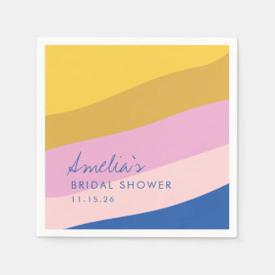 Serviette En Papier Rayures ludiques bleu jaune douche de mariée perso